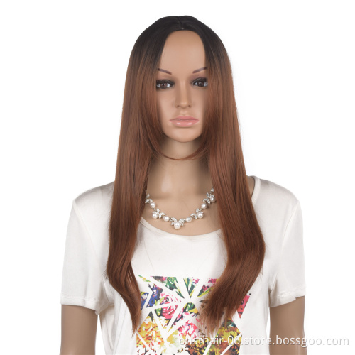 New product Heat Resistant Hair Black Color  Wig For Black Women Middle Part Hand Tied Long Silky Straight Long Wig Ombre Color